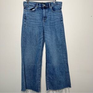 Banana Republic Women Jeans 30" High Rise Wide Leg Crop Frayed Hem Stretch Denim